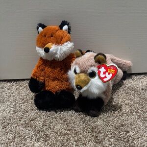 Ty Plush Fox and Wolf Duo - Orange and Tan